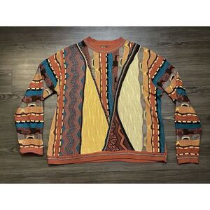 Steven Land XL Brown/Multicolor Chunky Cable 3D Knit L/S‎ Coogi Style Sweater
